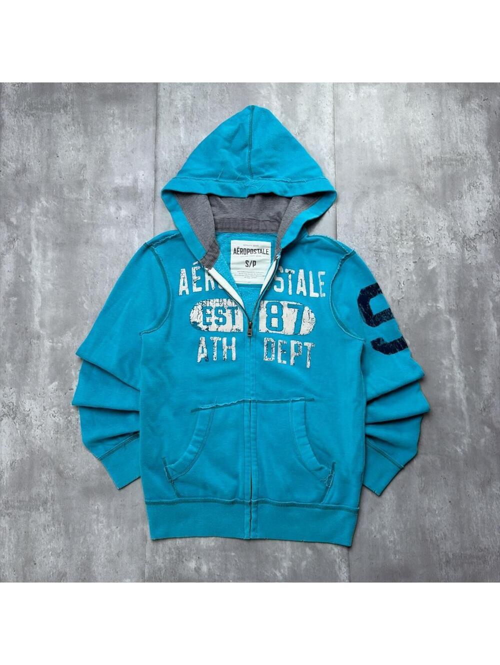 Y2K Teal Aeropostale Surf Grunge Baggy Zip Up Hoodie